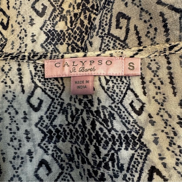 Calypso St. Barth 100% Silk Lightweight Navy Blue Cover-up Tassel Closure Size S - Picture 7 of 11